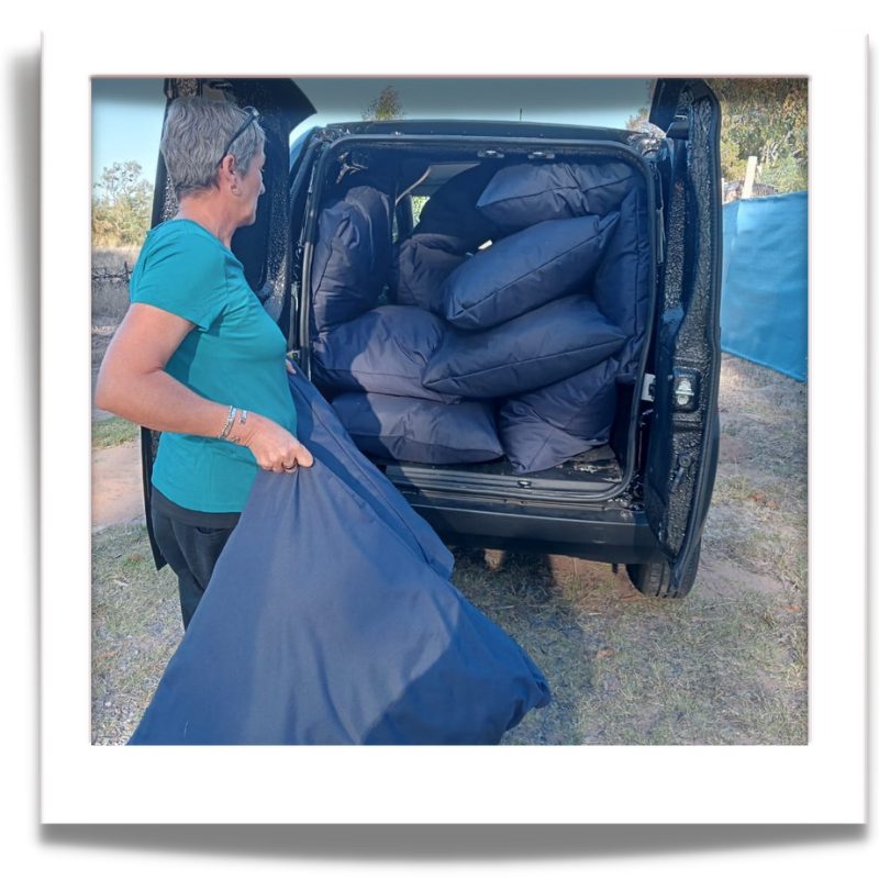 Donations of beds made from reclaimed fabric